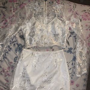 White Pretty Long Sleeve Shirt With Skirt